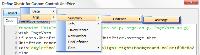 Insert > Args > Summary > FieldName > SummaryType